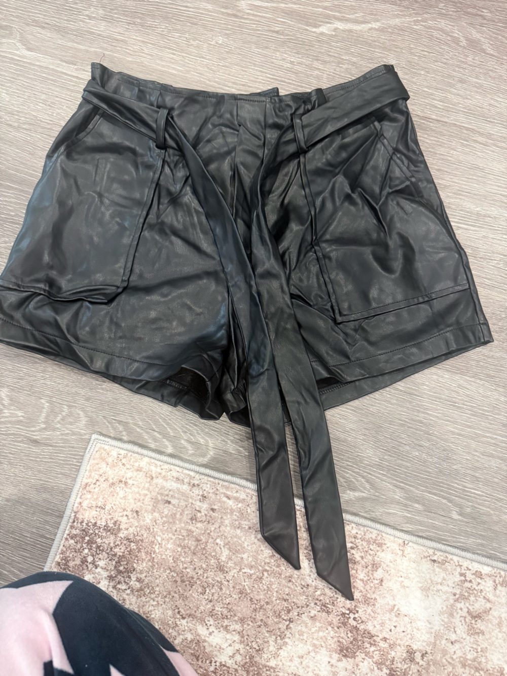 SHEIN Black Faux Leather Belted Jacket
